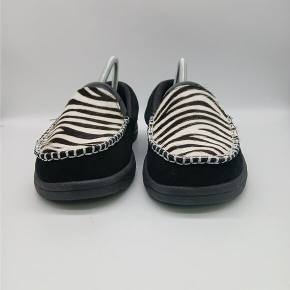Lamo Zebra Print Suede Faux Fur Slip-On Loafers Moccasins Cozy Black White 10 - Picture 2 of 11